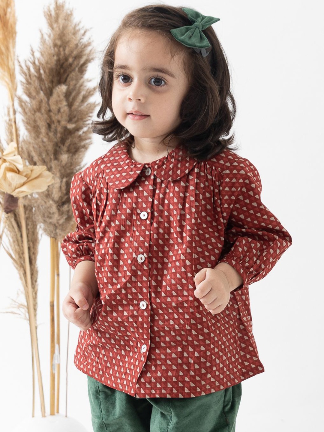 

Tiber Taber Girls Standard Polka Dot Opaque Printed Casual Shirt, Maroon