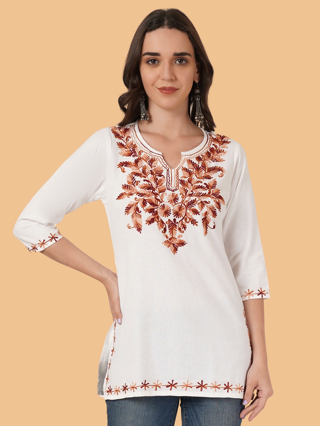 

Brownverse Ethnic Motifs Embroidered Kurti, White