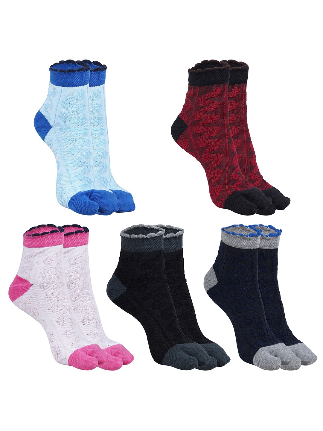 

BAESD Women Pack Of 5 Self-Design Anklet-Length Socks, Blue