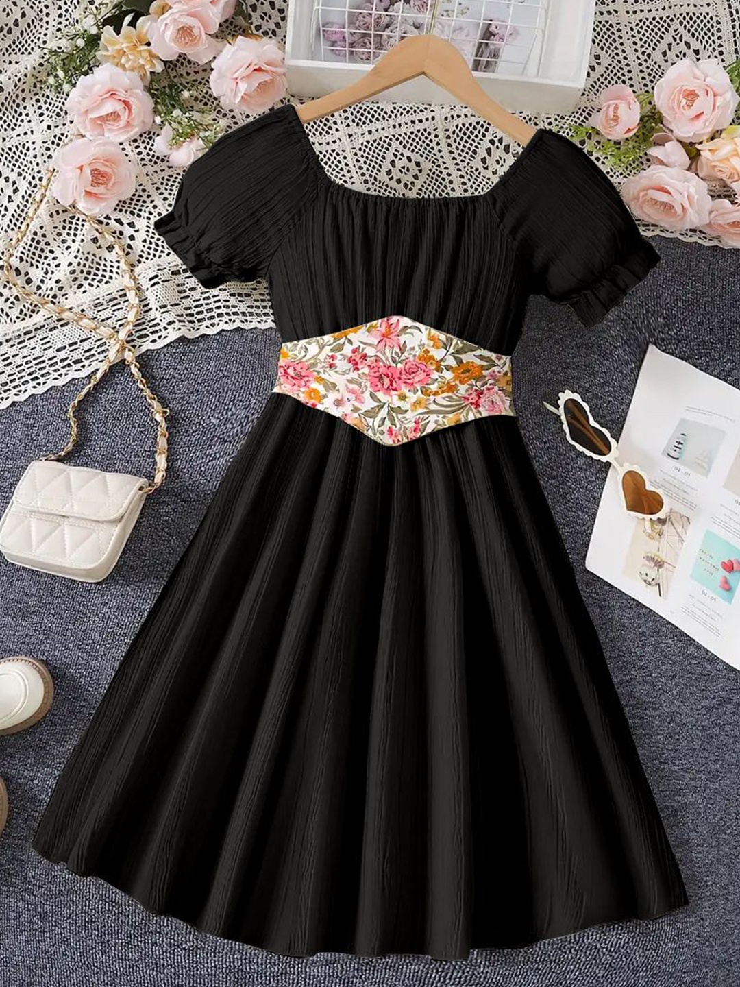 

BAESD Colourblocked Crepe Fit & Flare Dress, Black
