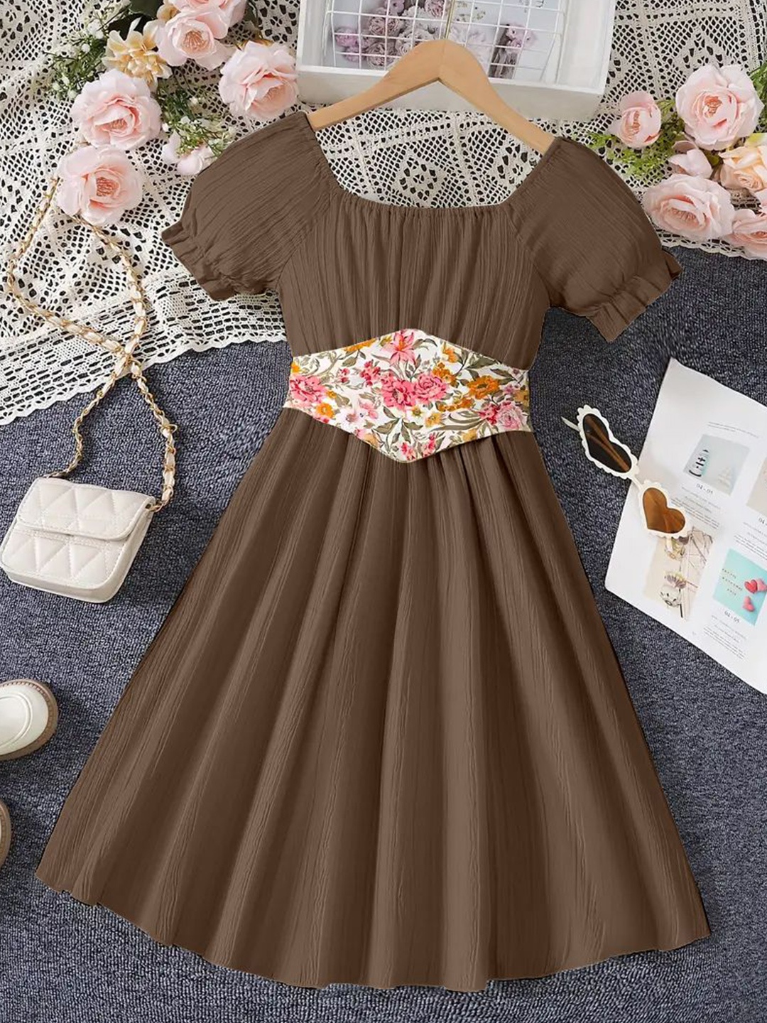 

BAESD Colourblocked Crepe Fit & Flare Dress, Brown