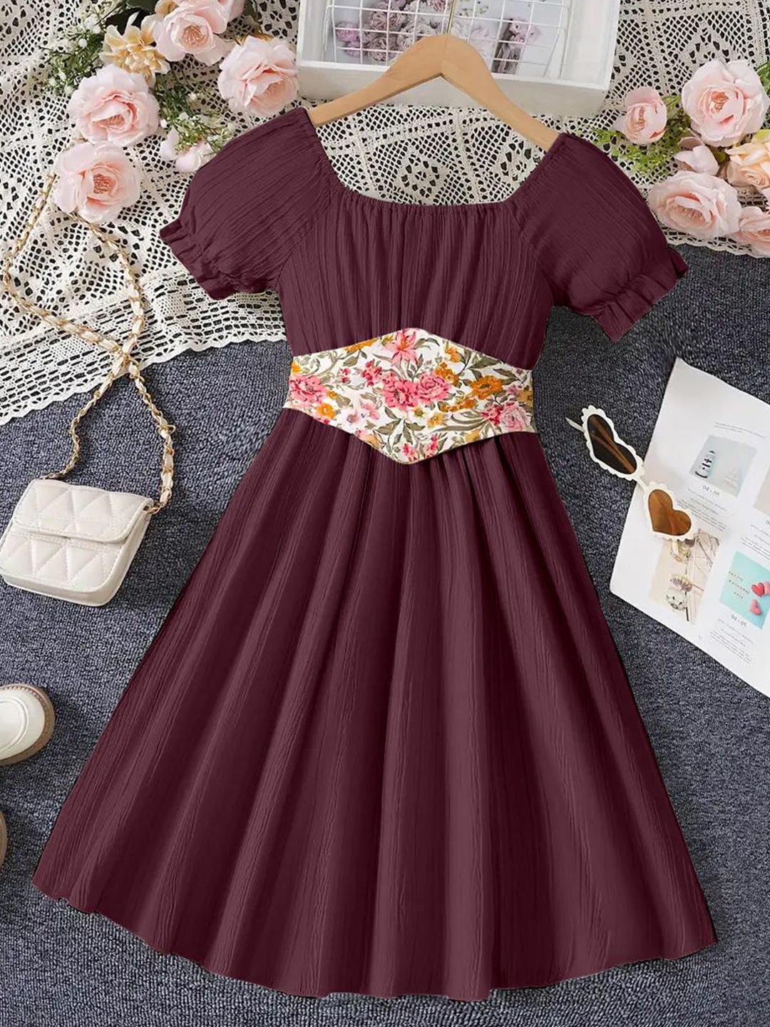 

BAESD Colourblocked Crepe Fit & Flare Dress, Maroon