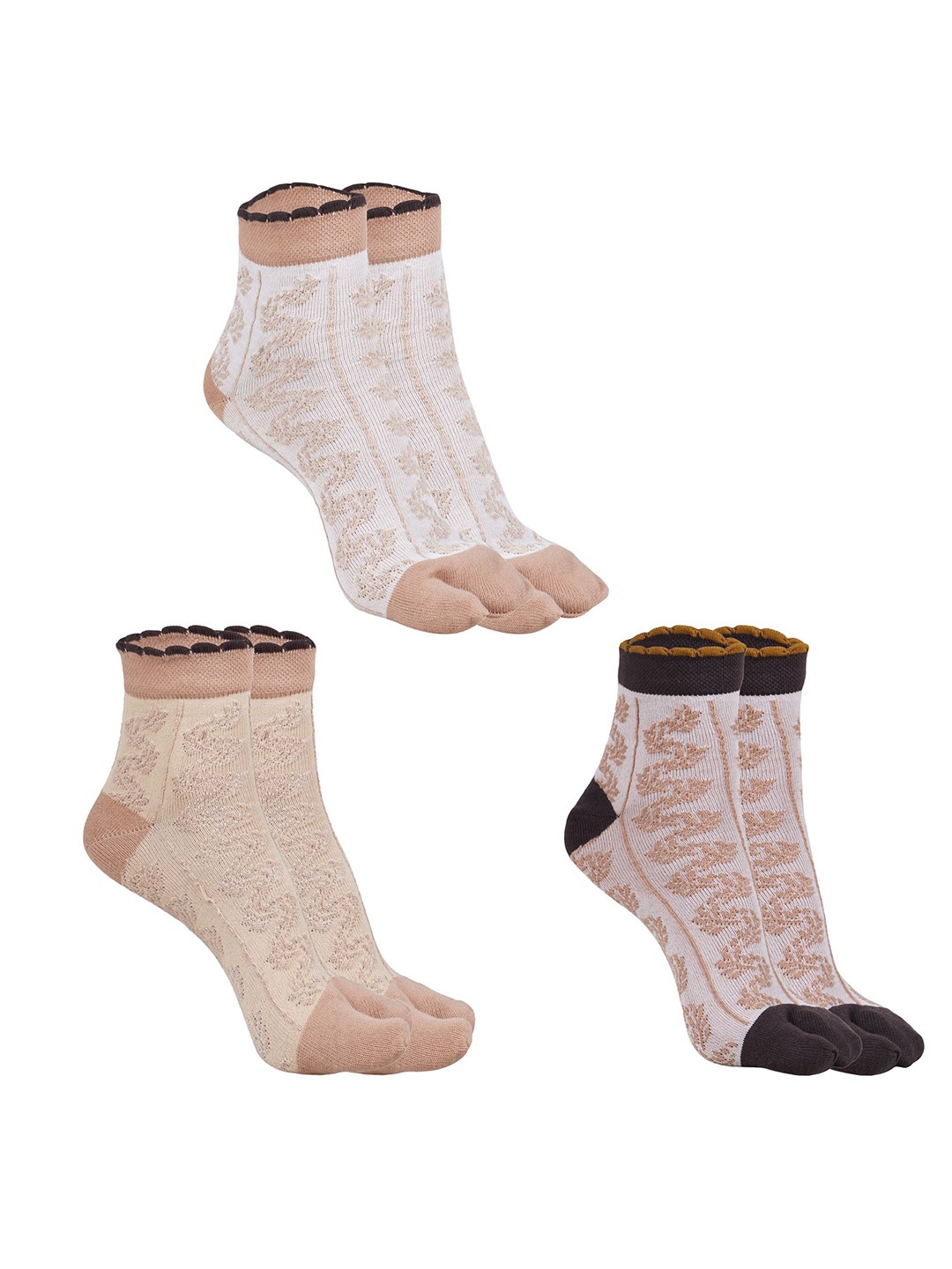 

BAESD Women Pack Of 3 Printed Anklet-Length Socks, Beige