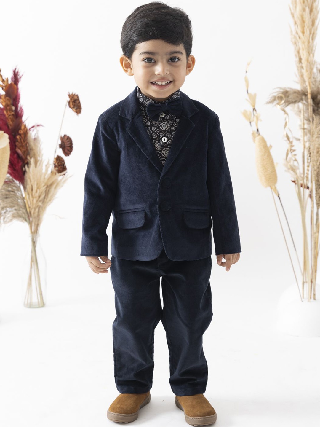 

Tiber Taber Boys Printed Shirt with Trousers, Navy blue