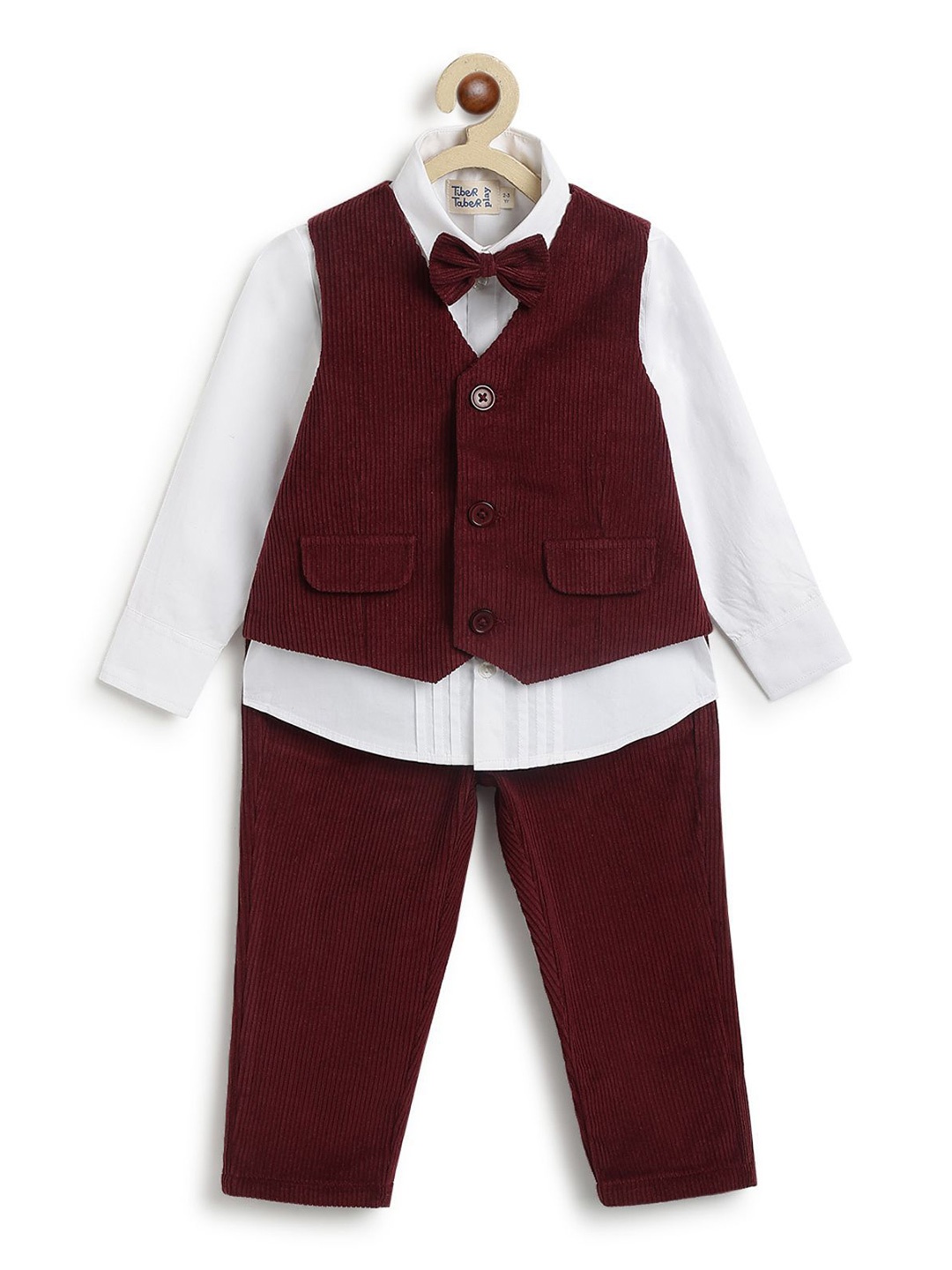 

Tiber Taber 3-Piece Single-Breasted Suits, Maroon