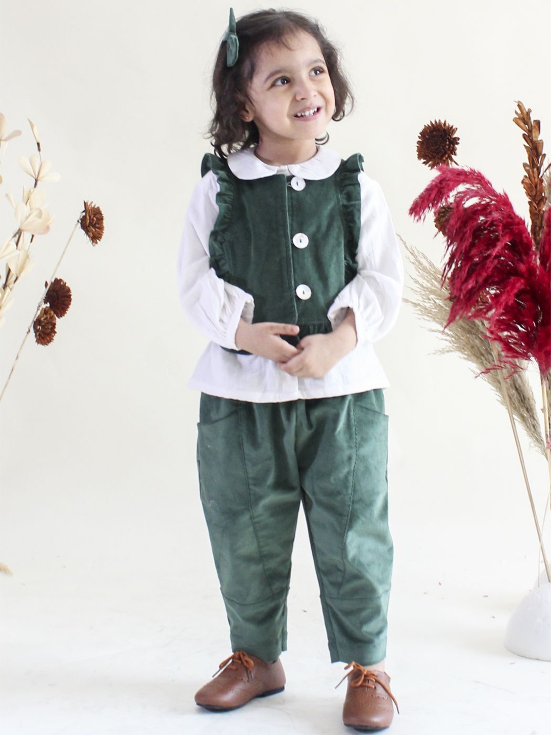 

Tiber Taber Girls Shirt with Trousers, Green
