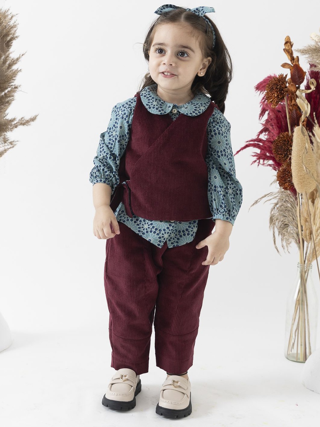 

Tiber Taber Girls Shirt with Trousers, Maroon