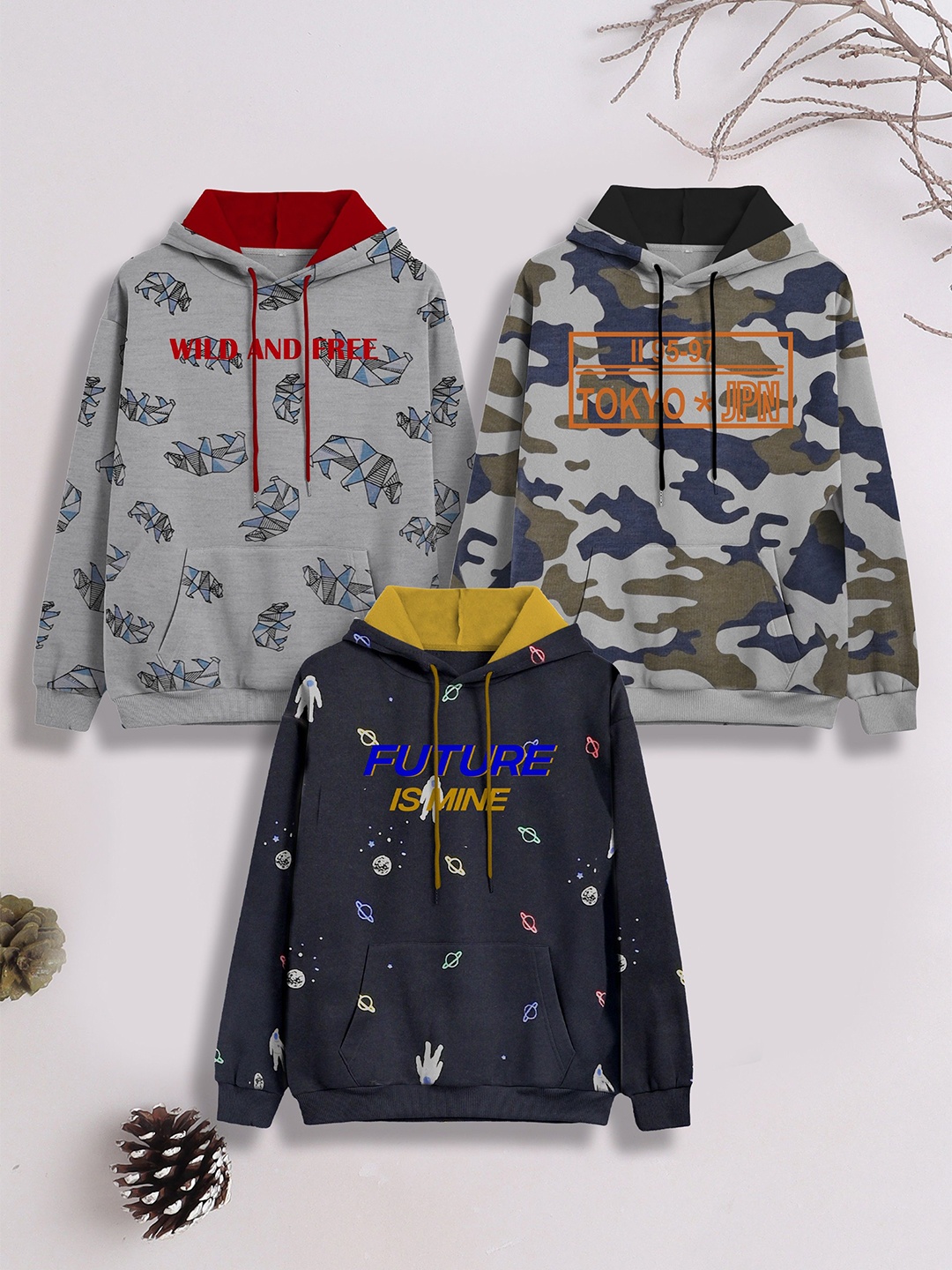 

3PIN Boys Printed Hooded Sweatshirt, Multi