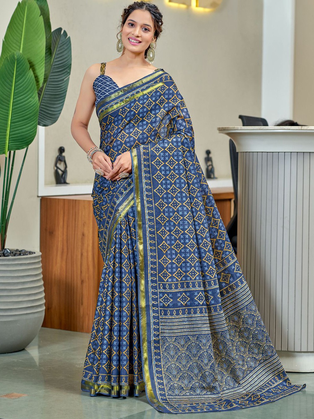 

Anouk Printed Pure Cotton Saree, Blue