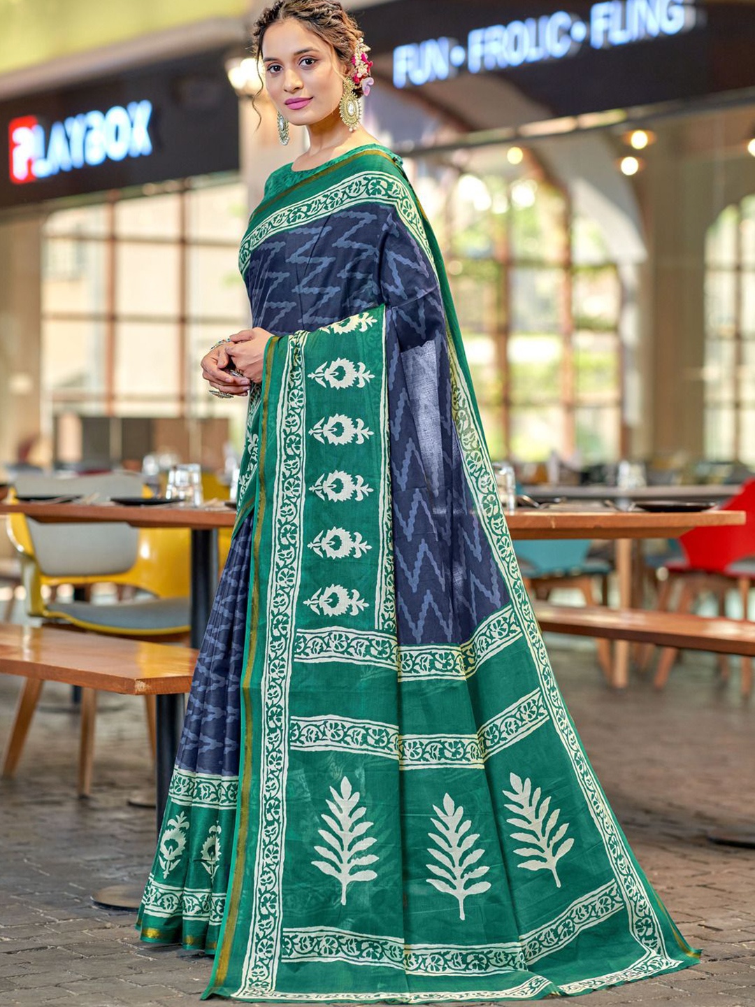 

Anouk Geometric Printed Pure Cotton Saree, Blue
