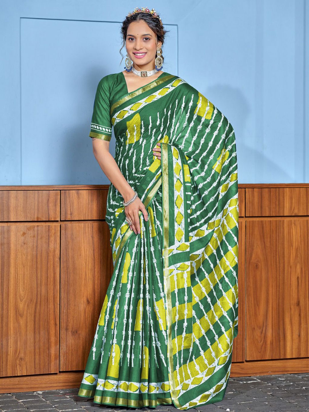 

Anouk Printed Pure Cotton Saree, Green