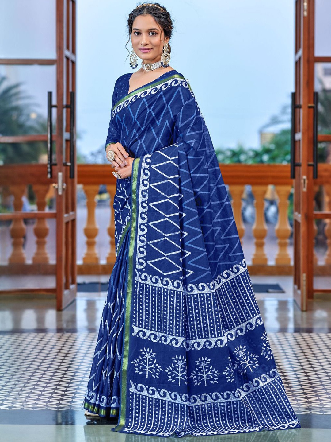 

Anouk Ethnic Motifs Printed Pure Cotton Saree, Blue