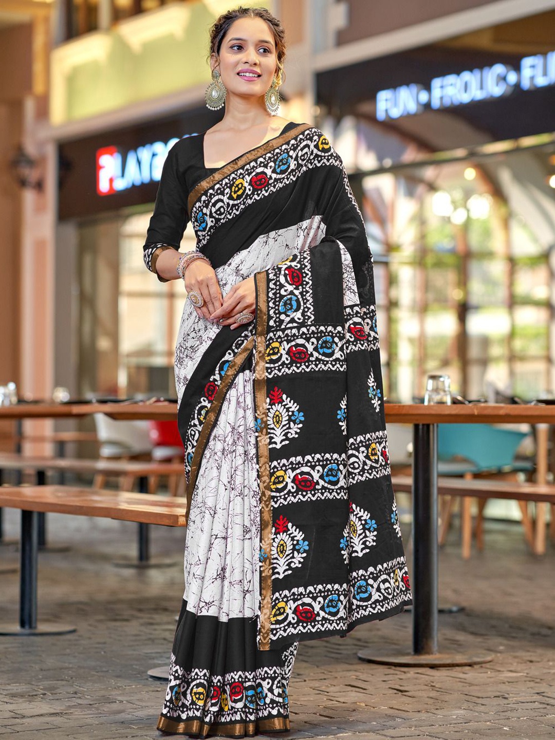 

Anouk Ethnic Motifs Zari Pure Cotton Saree, White