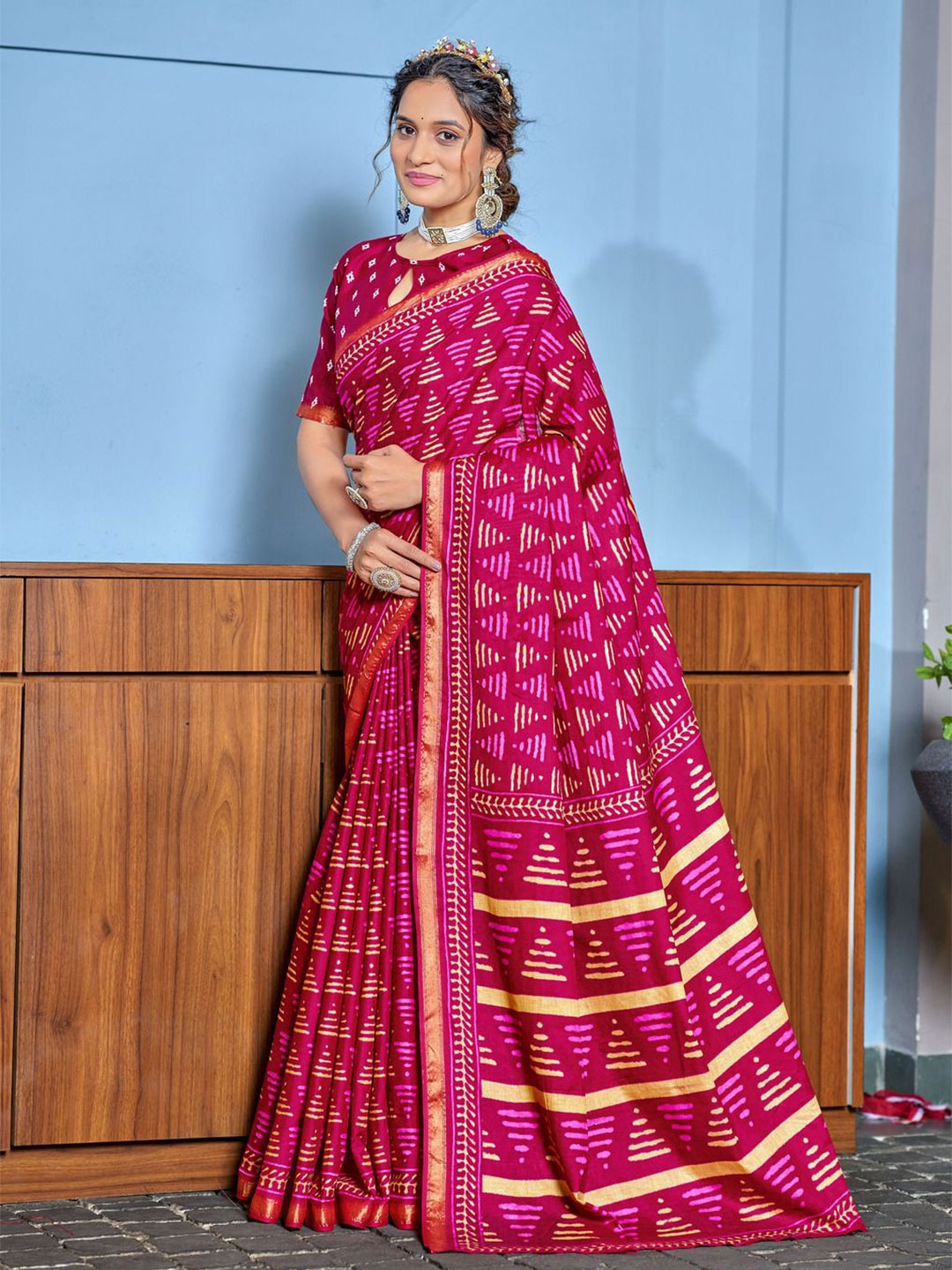 

Anouk Ethnic Motifs Printed Pure Cotton Saree, Pink