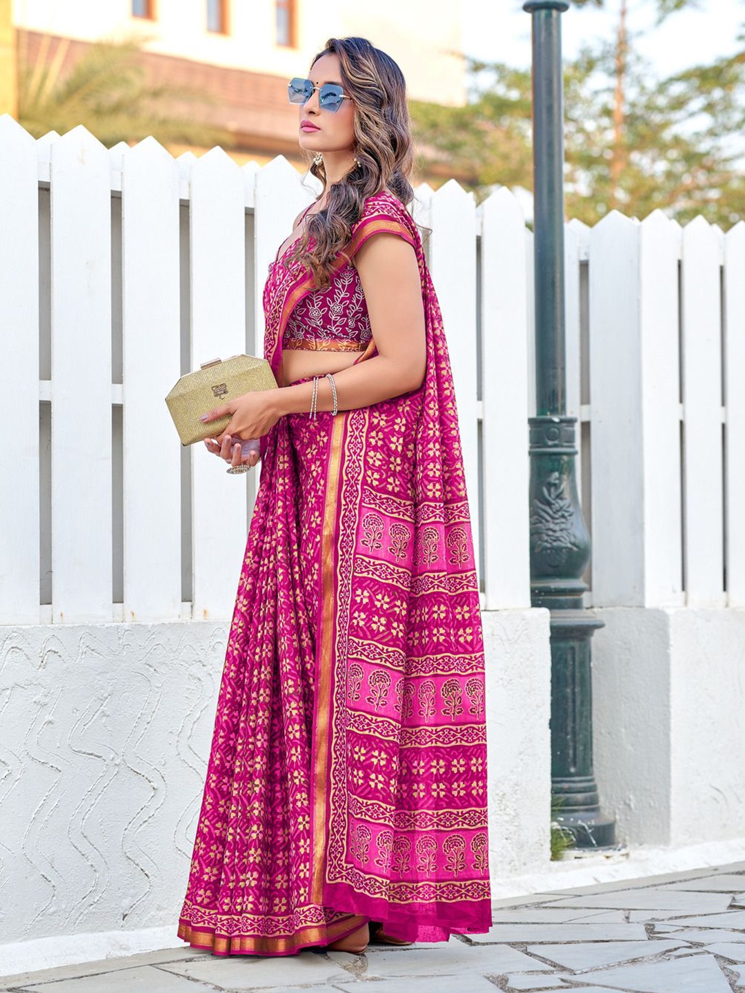 

Anouk Ethnic Motifs Zari Pure Cotton Saree, Pink