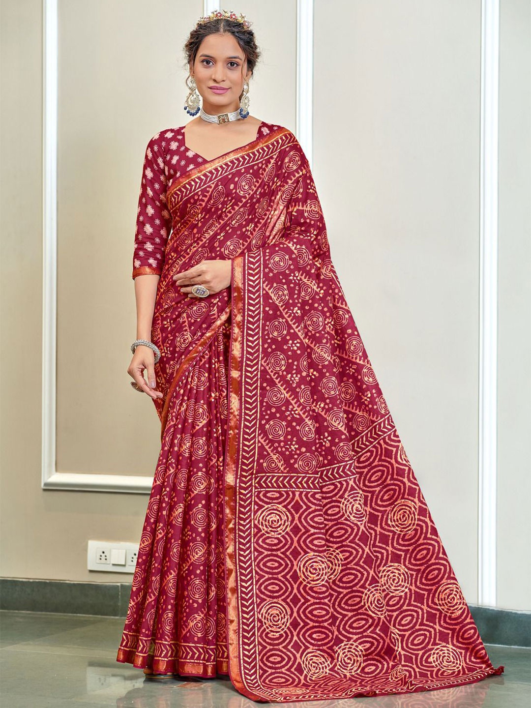 

Anouk Geometric Printed Pure Cotton Saree, Burgundy