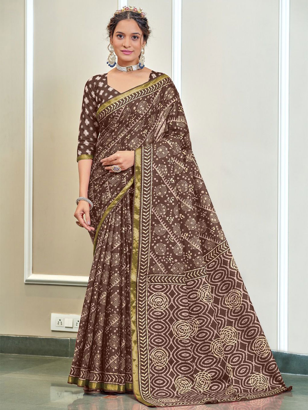 

Anouk Pure Cotton Saree, Coffee brown