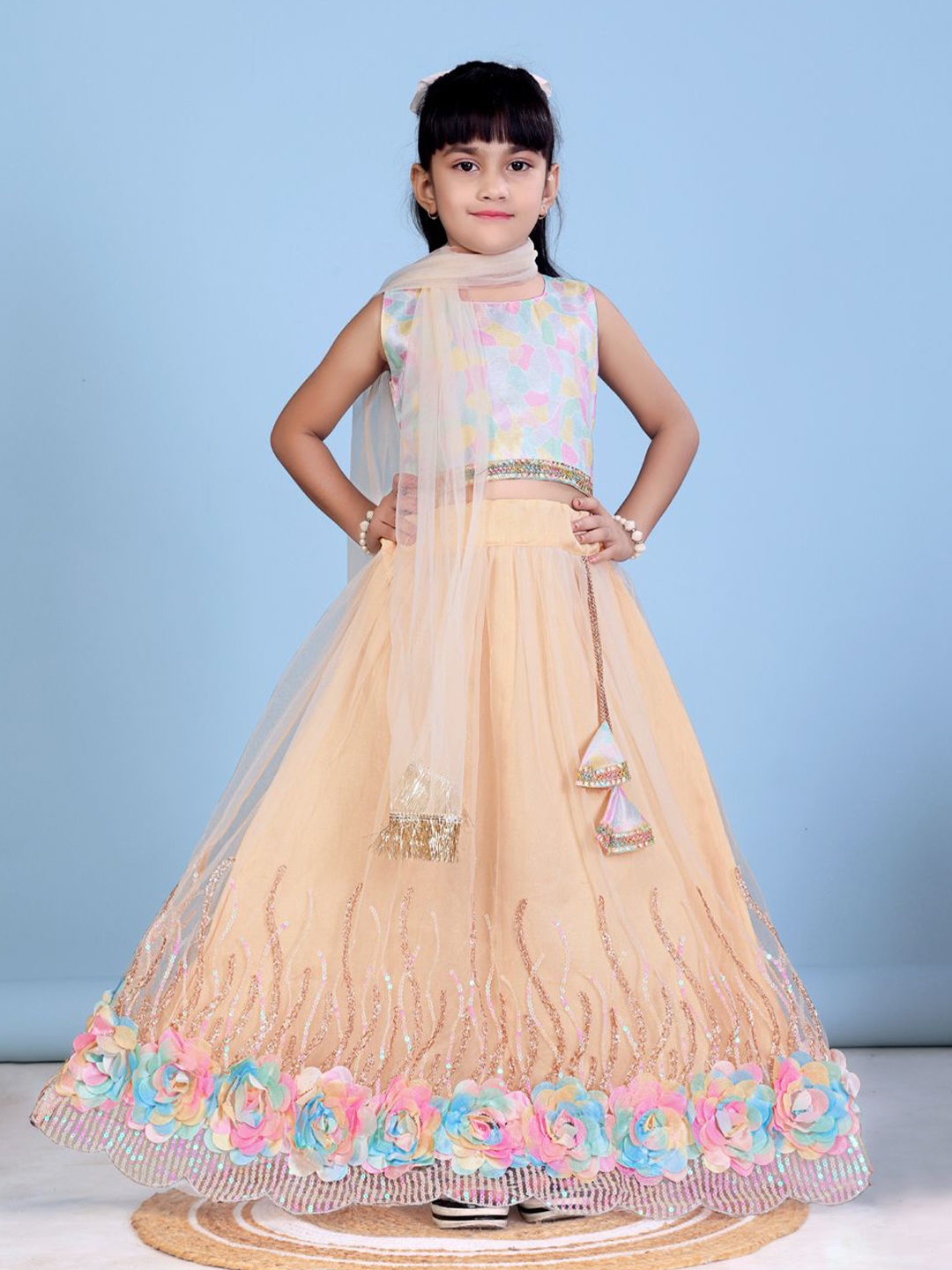 

BAESD Girls Printed Ready to Wear Lehenga & Blouse With Dupatta, Beige