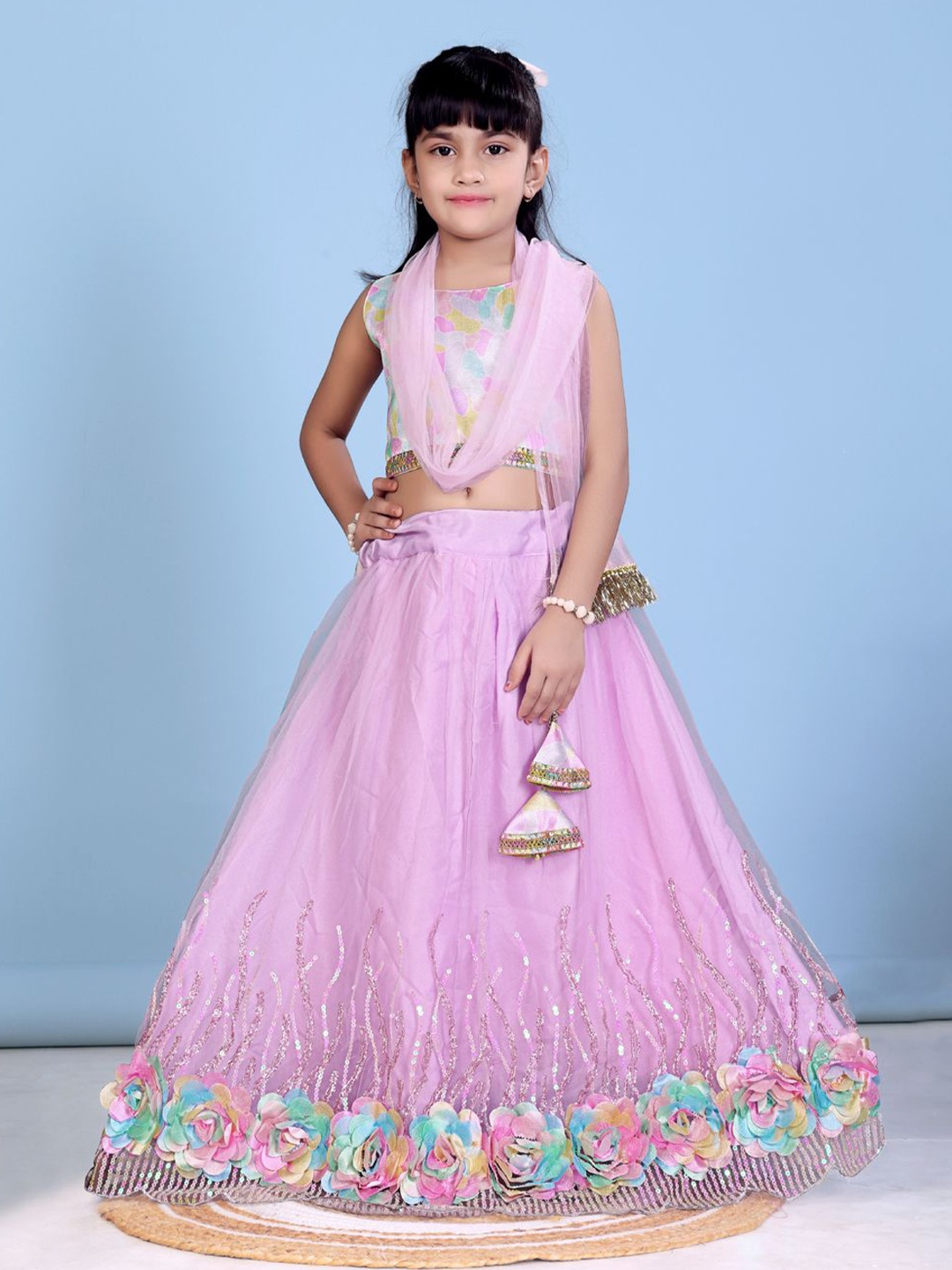 

BAESD Girls Printed Ready to Wear Lehenga & Blouse With Dupatta, Lavender