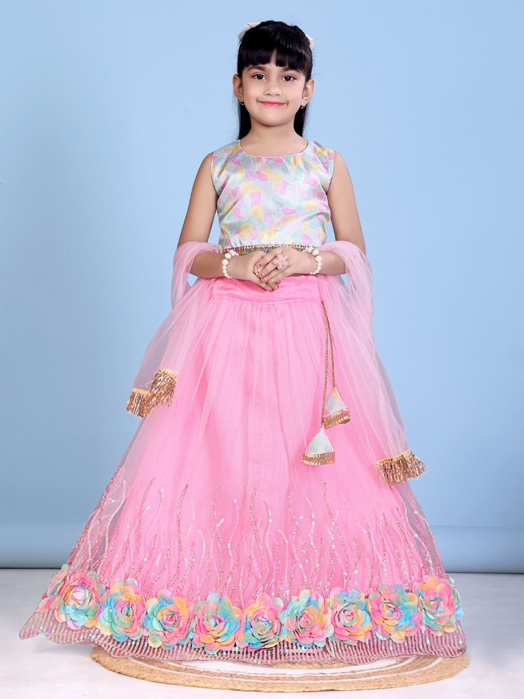 

BAESD Girls Printed Ready to Wear Lehenga & Blouse With Dupatta, Pink