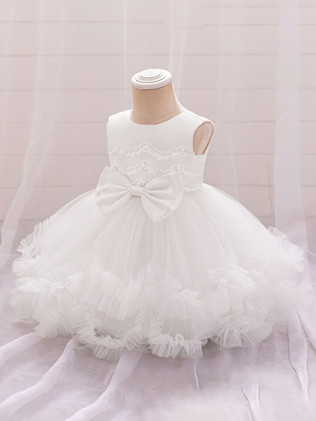 

StyleCast x Revolte Girls Ruffled Fit and Flare Dress With Bow, White