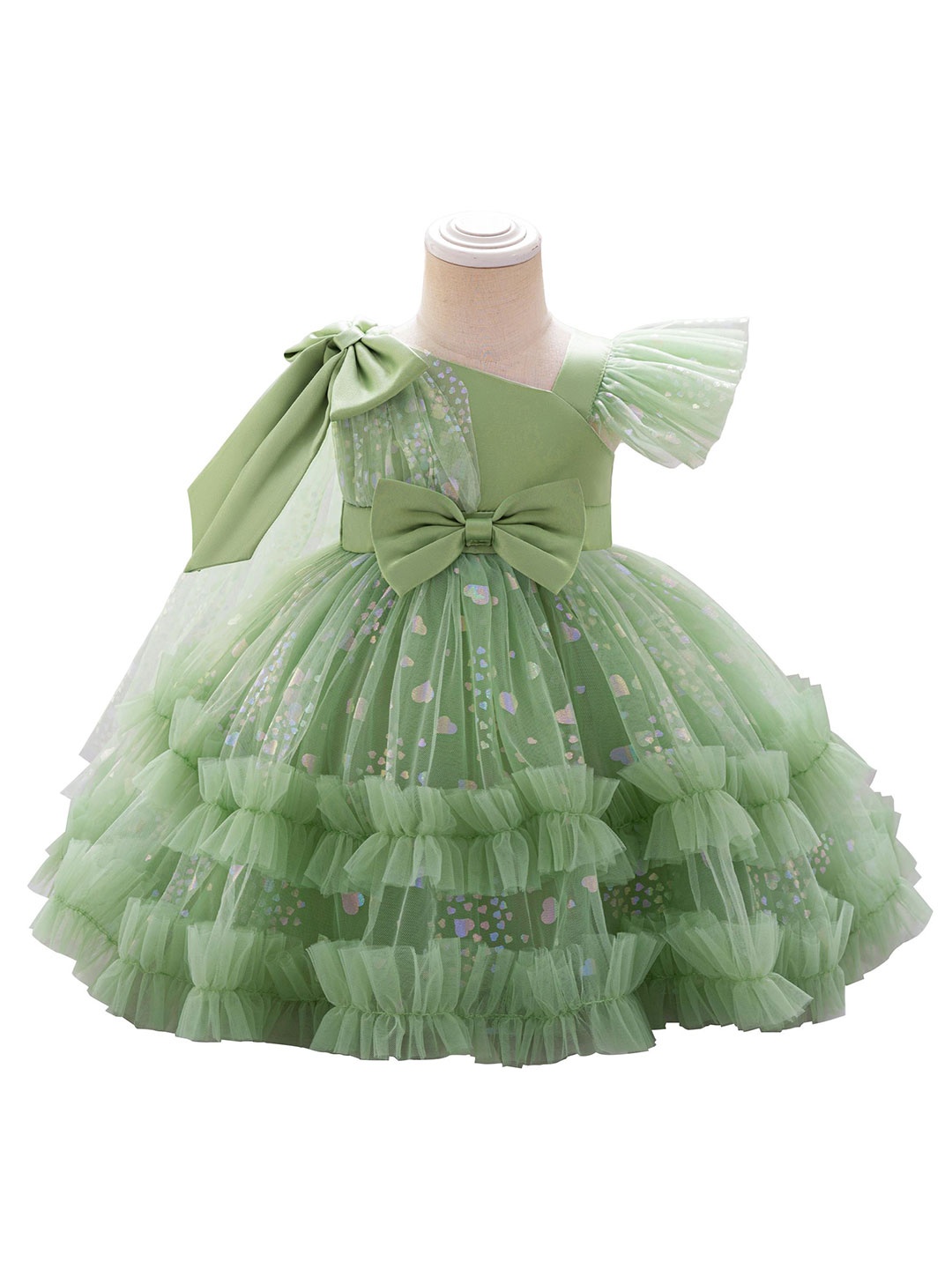 

StyleCast x Revolte Girls Applique Flutter Sleeves Gown Dress, Green