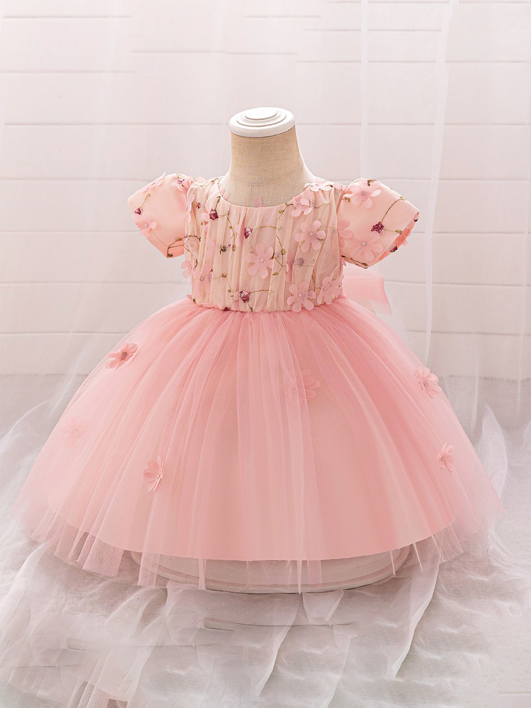 

StyleCast x Revolte Girls Embroidered Puff Sleeve Fit and Flare Dress, Pink