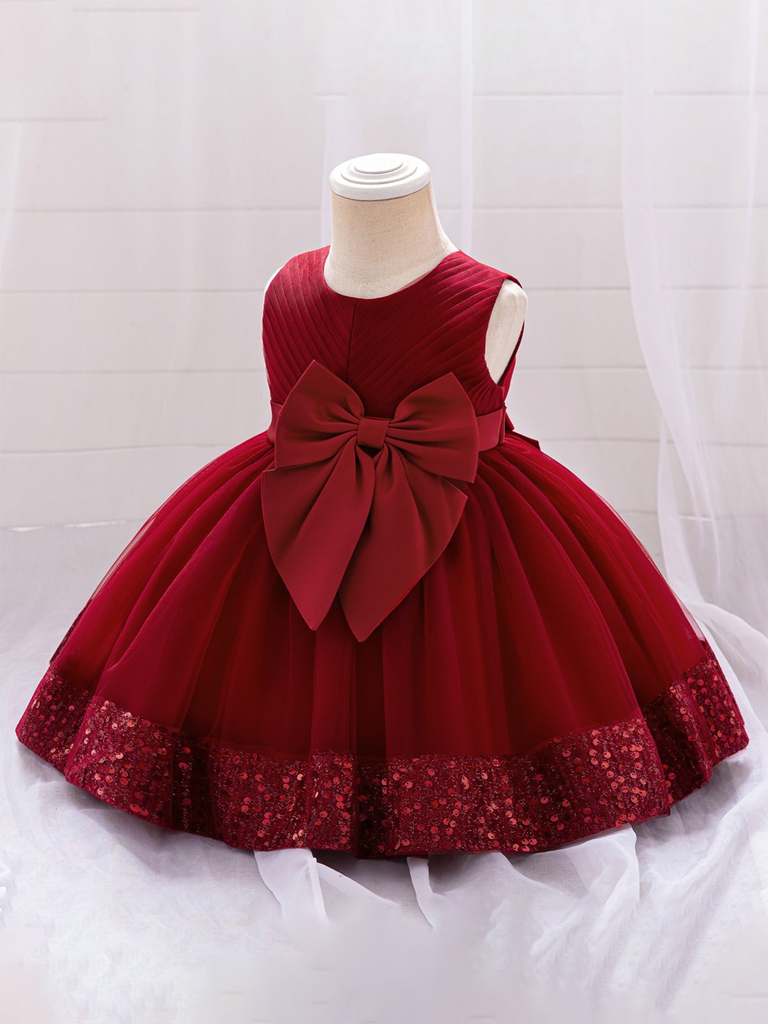 

StyleCast x Revolte Girls Embellished Fit and Flare Dress With Bow, Red