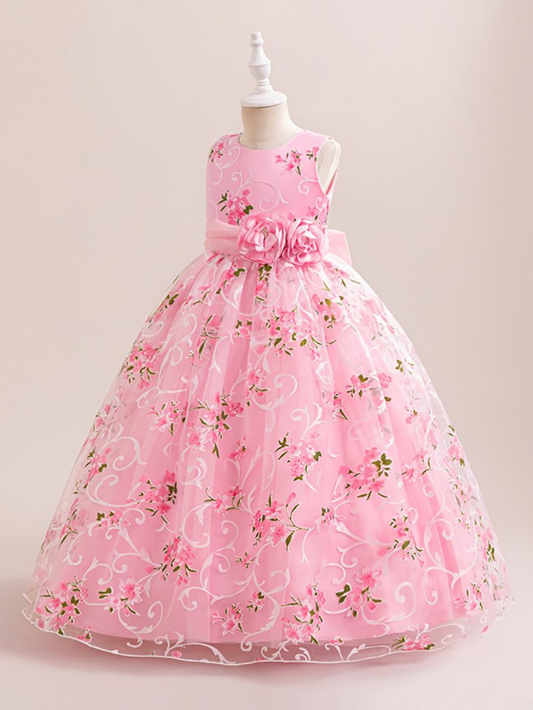 

StyleCast x Revolte Girls Floral Printed Round Neck Maxi Dress, Pink