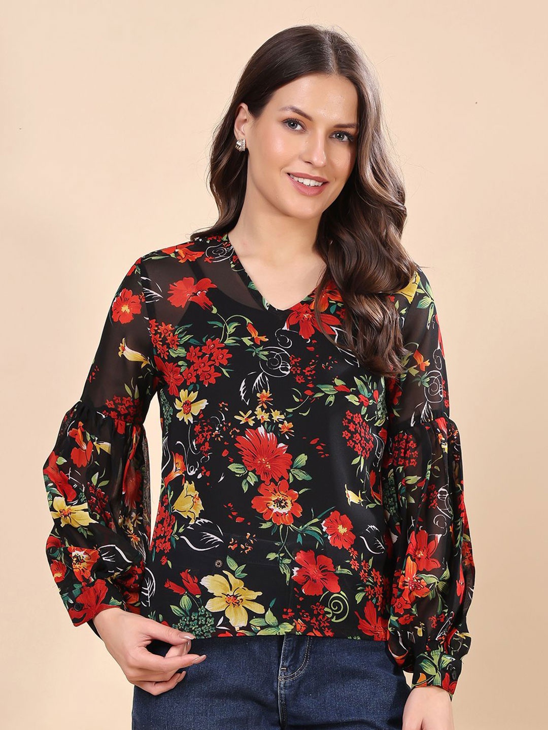 

SCORPIUS Women Floral Printed Tube Top, Black