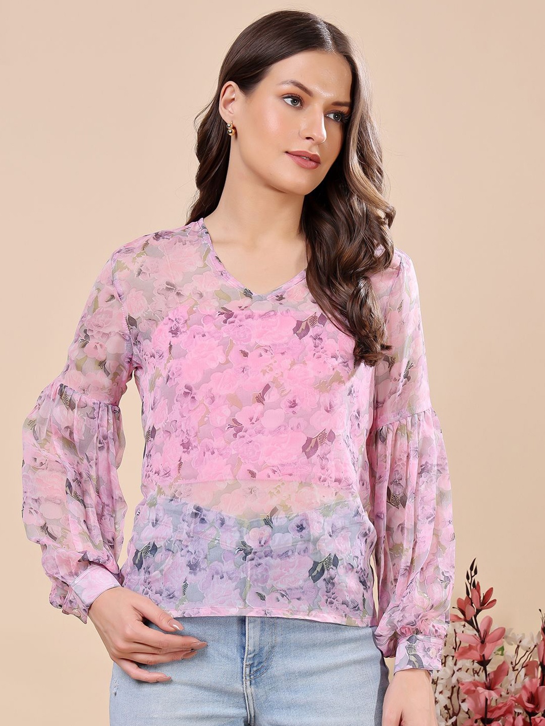 

SCORPIUS Women Floral Printed Top, Pink