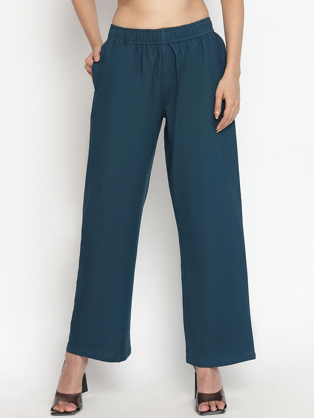 

TOLIKE Women Cotton Regular Fit Relaxed Trousers, Teal