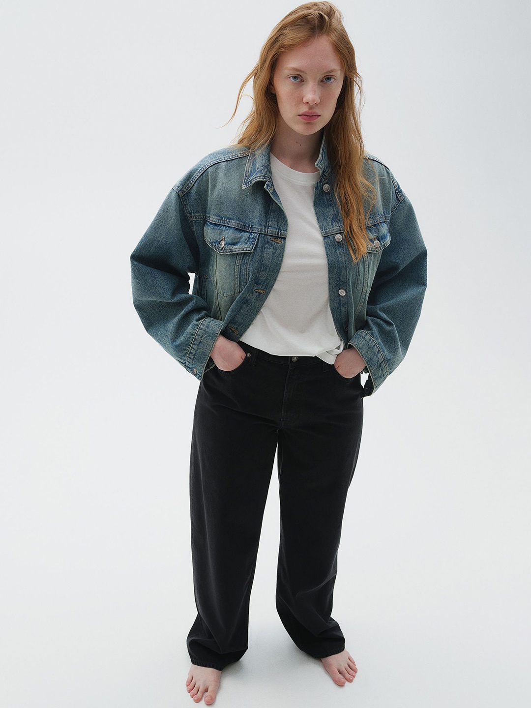 

H&M Women Curvy Fit Baggy High Jeans, Black