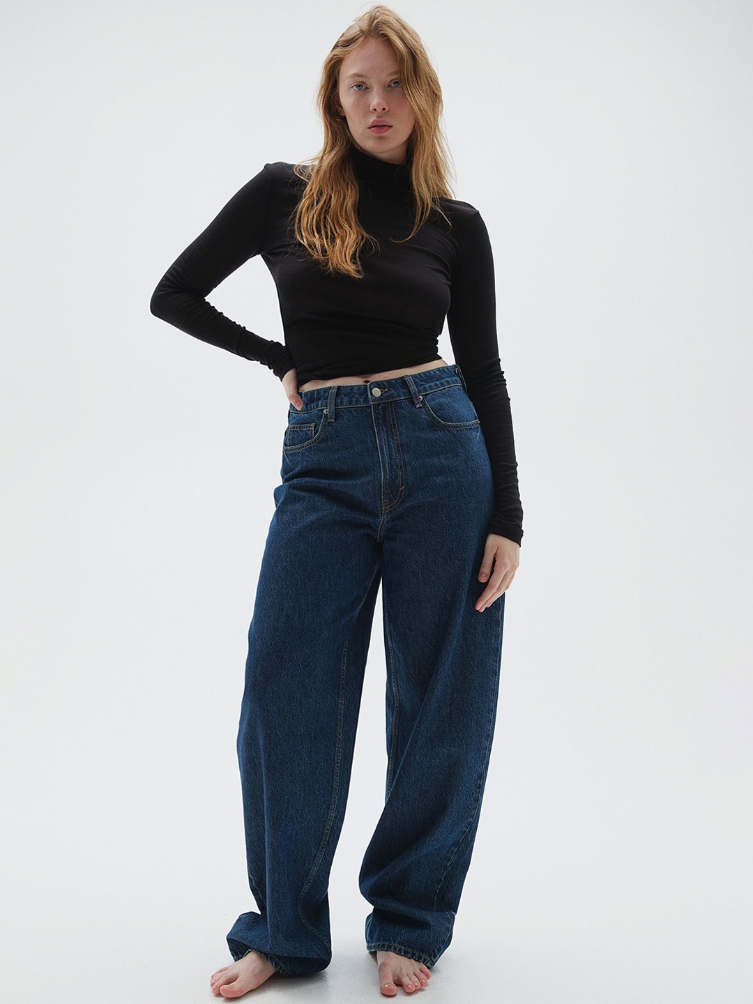 

H&M Curvy Fit Baggy High Jeans, Blue