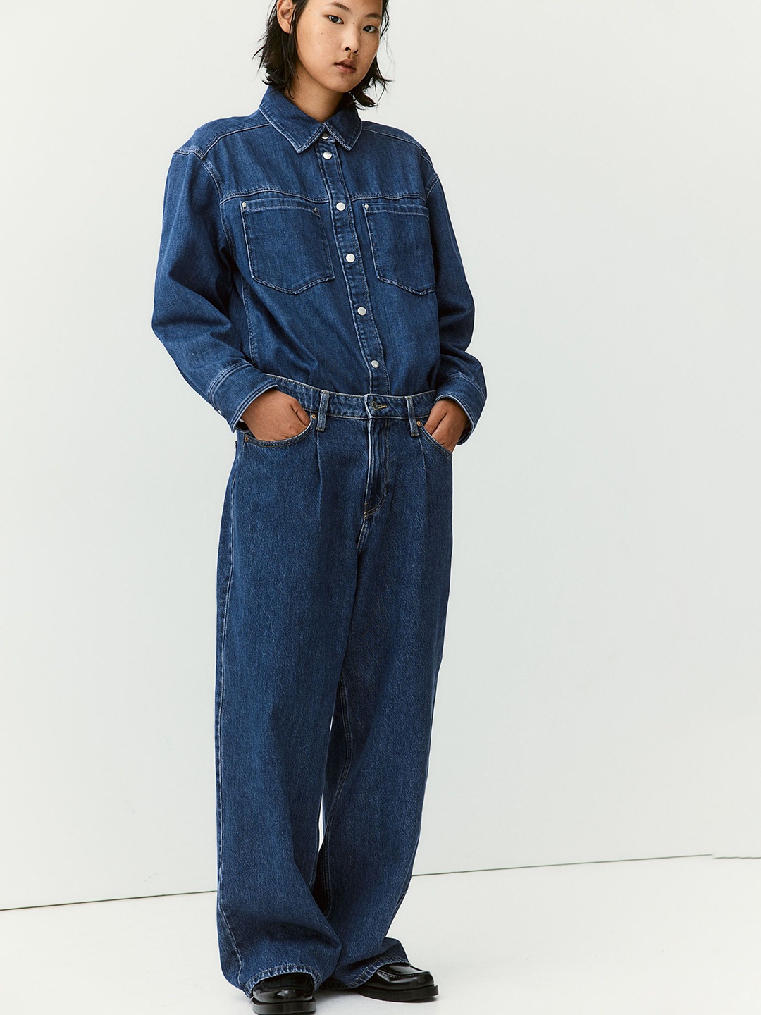 

H&M Women Wide Denim Trousers, Blue