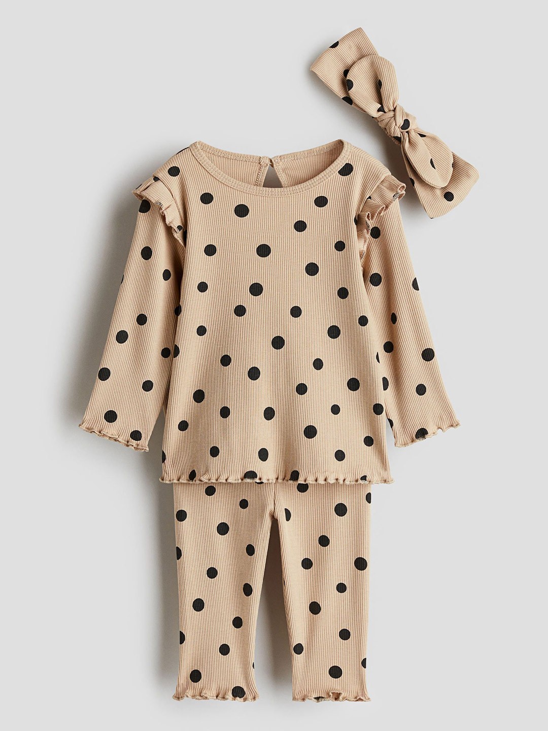

H&M Infants Girls 3-Piece Ribbed Cotton Set, Beige