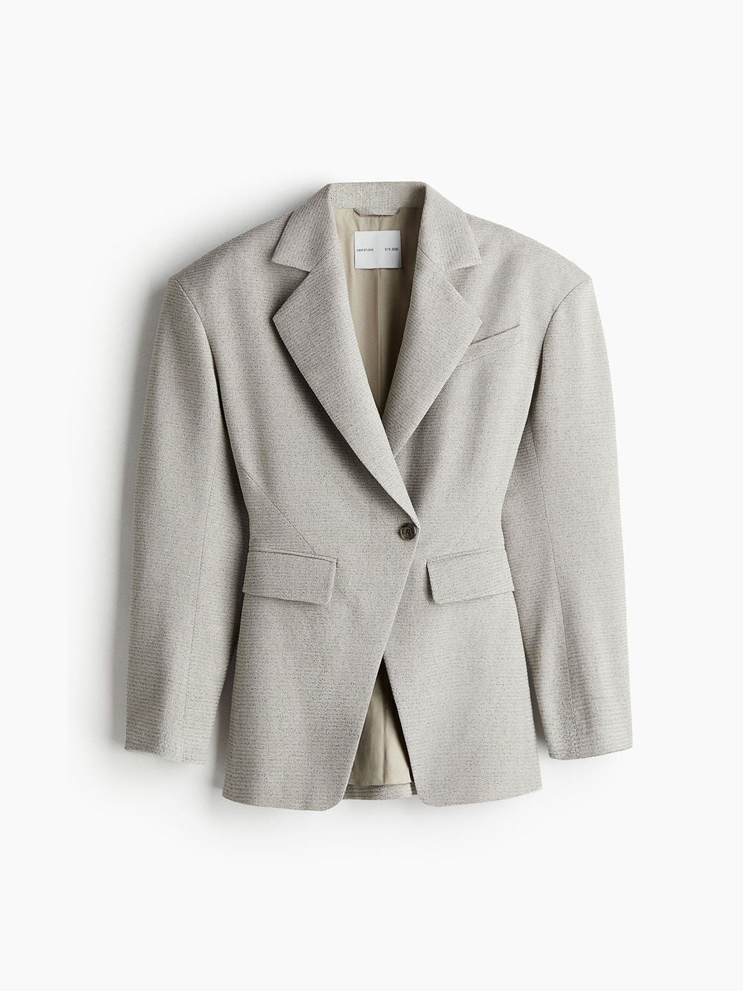 

H&M Wool-Blend Wide-Shoulder Blazer, Beige