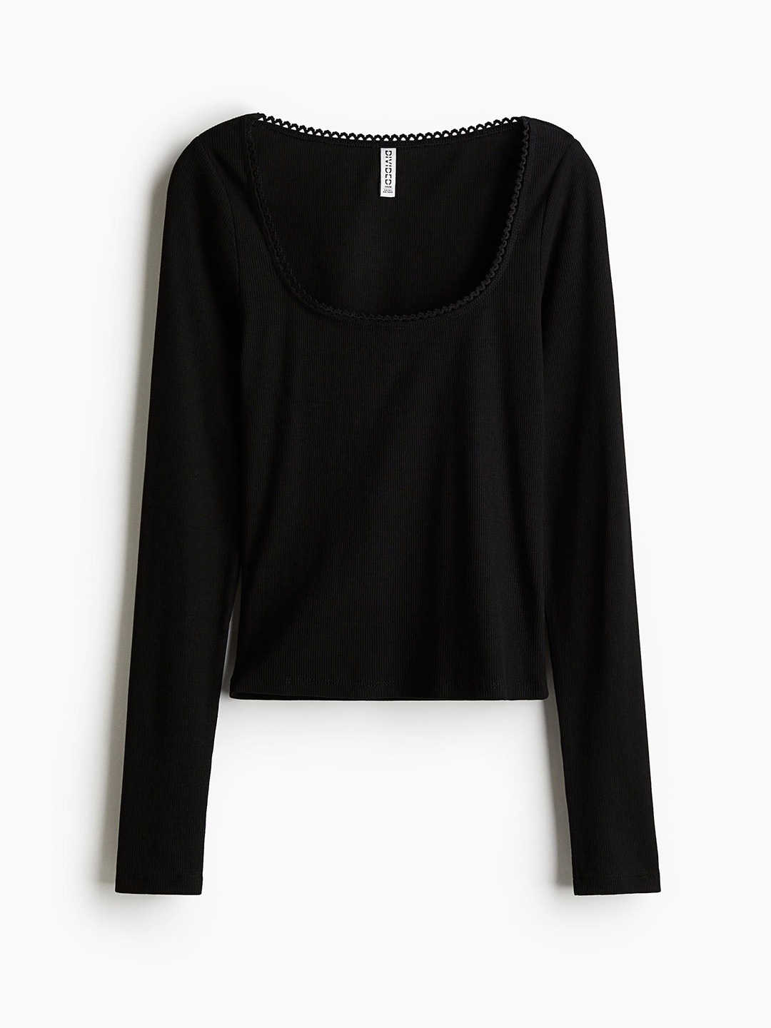 

H&M Women Picot-Trimmed Cotton Top, Black