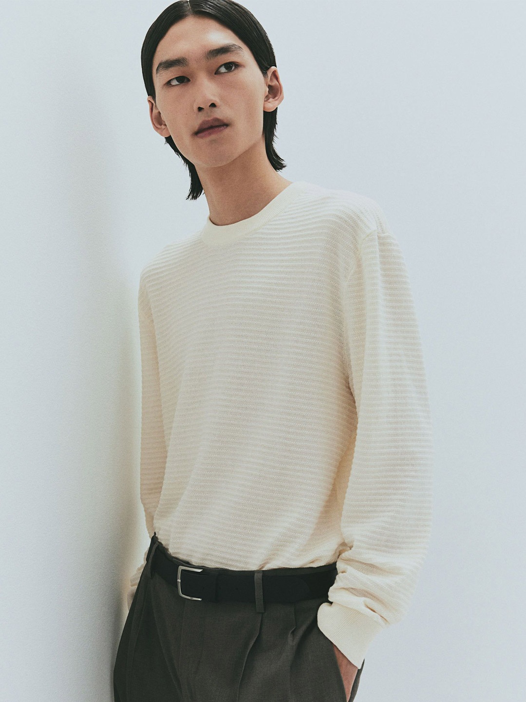 

H&M Regular Fit Textured-Knit Jumper, White