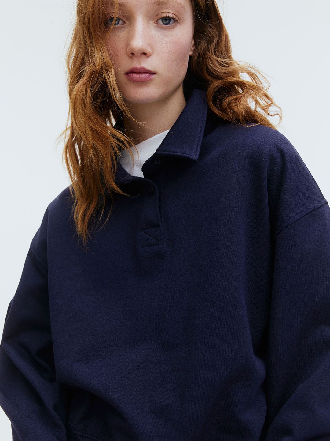 

H&M Long-Sleeved Polo Shirt, Navy blue