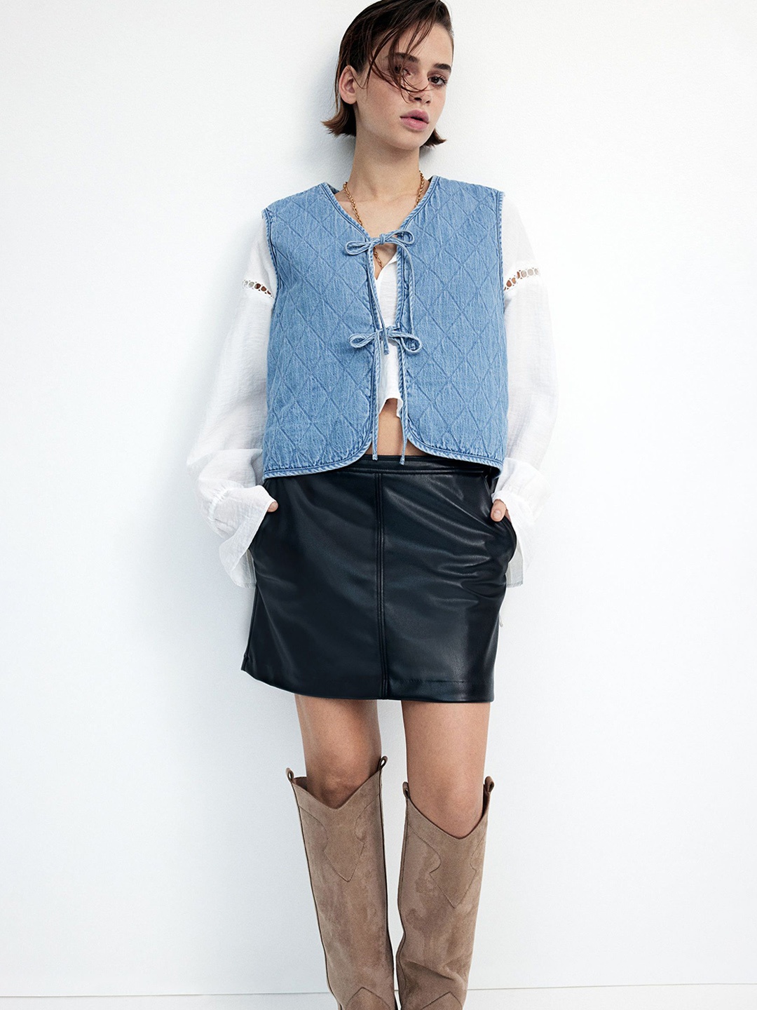 

H&M Quilted Denim Gilet, Blue