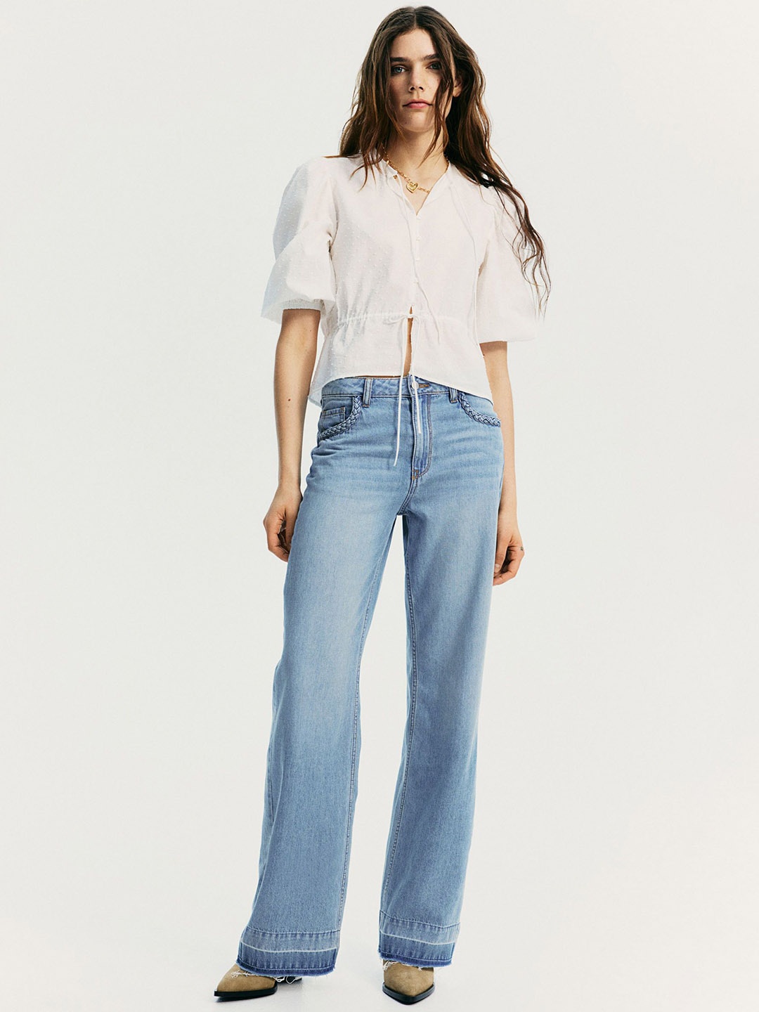 

H&M Women Wide High Jeans, Blue