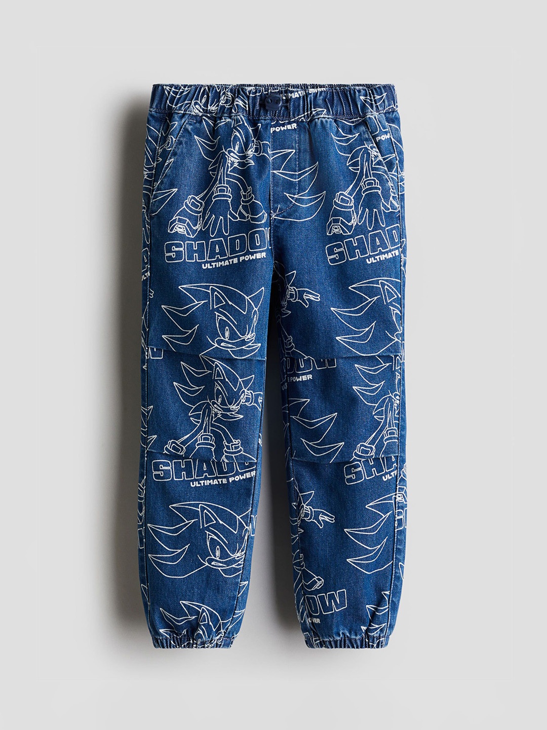 

H&M Printed Denim Joggers, Blue