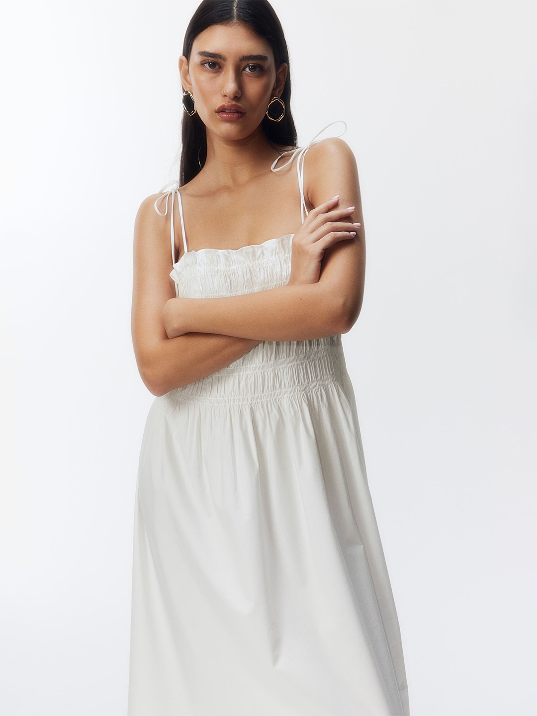 

H&M Smocked Tie-Strap Dress, White