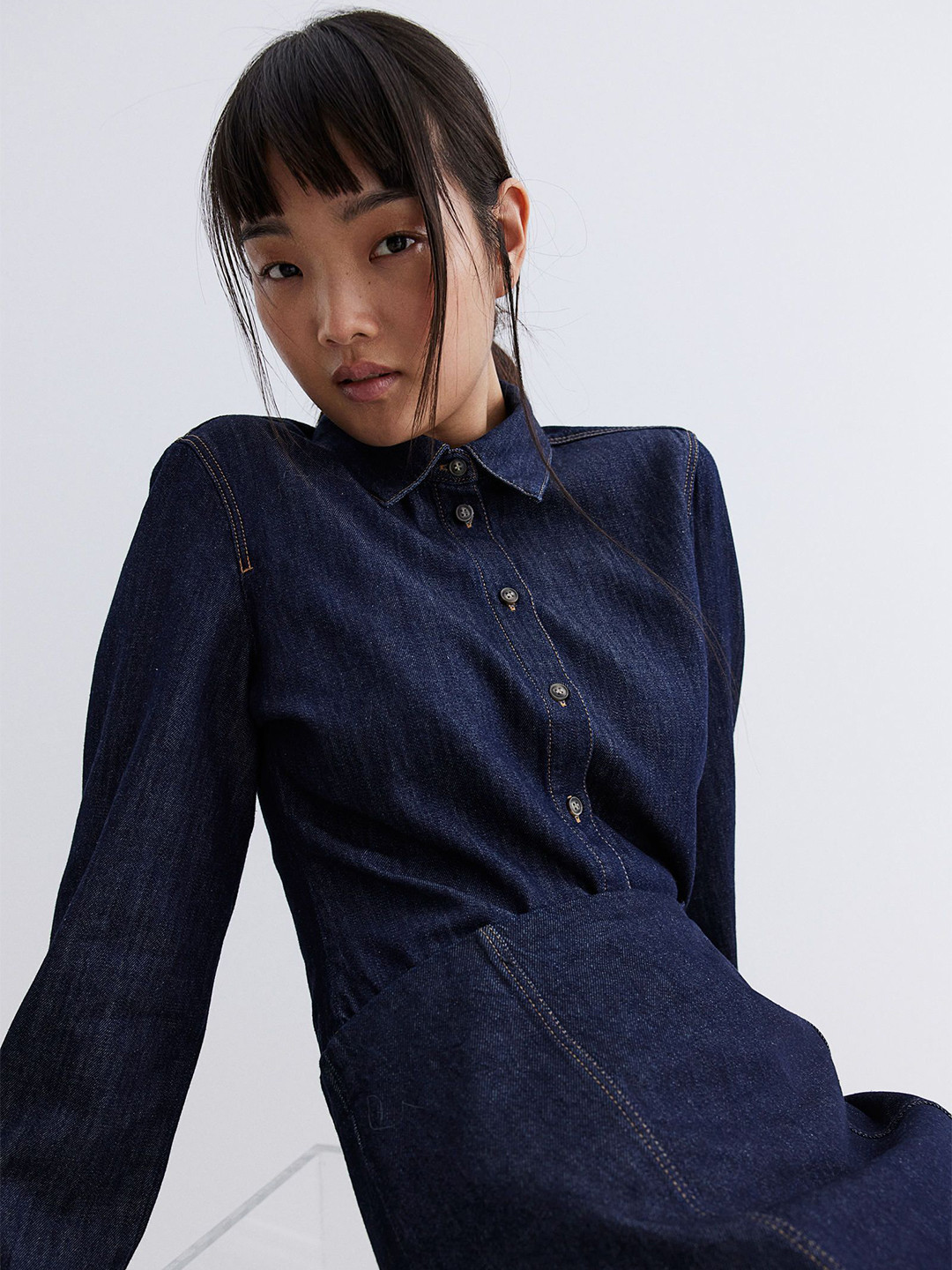 

H&M Short Denim Shirt, Blue