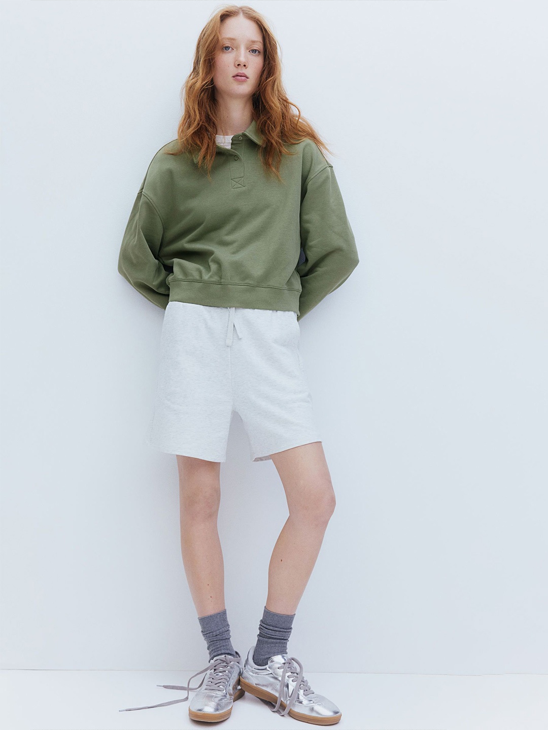 

H&M Long-Sleeved Polo Shirt, Green