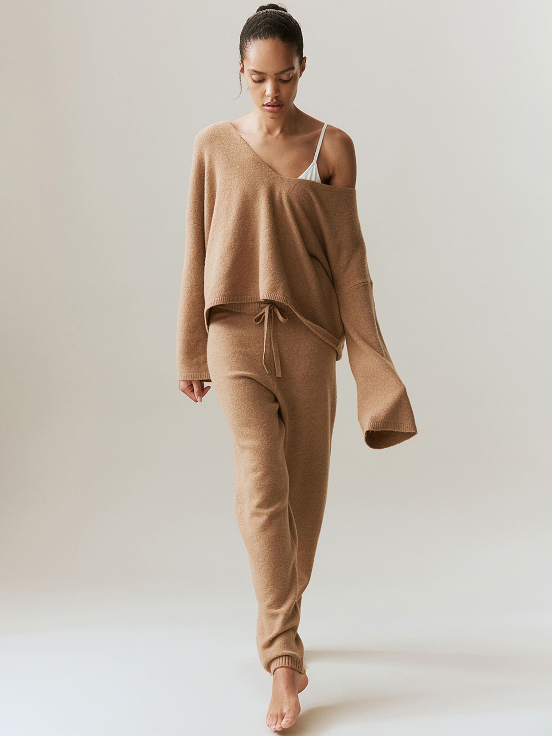 

H&M Women Fine-Knit Joggers, Beige