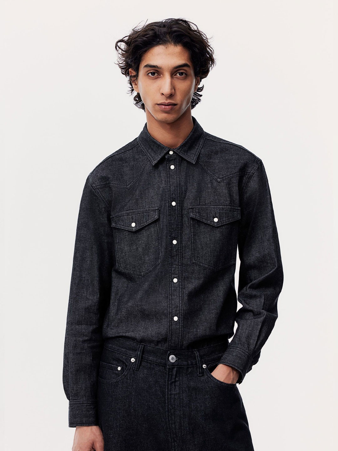 

H&M Regular Fit Denim Shirt, Grey