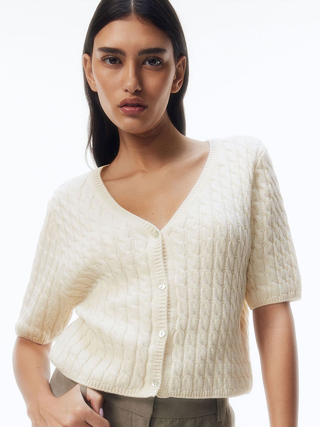 

H&M Women Cable-Knit Cardigan, Beige