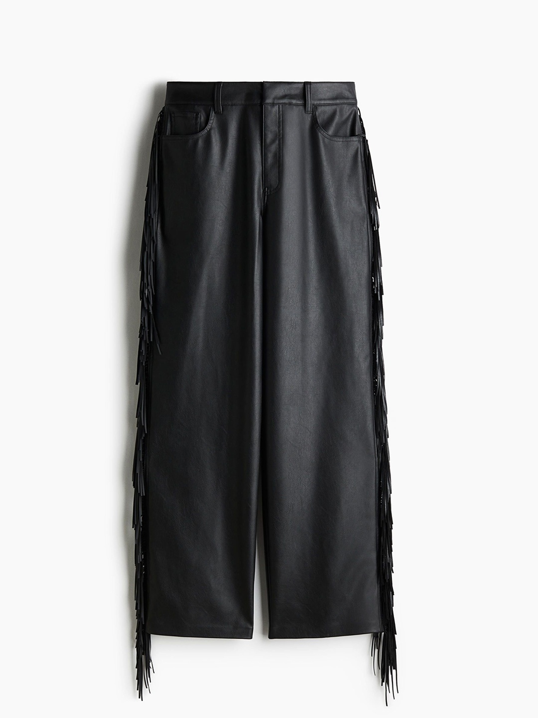 

H&M Women Fringed Coated Trousers, Black